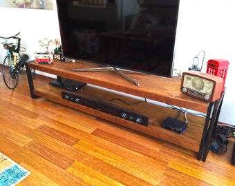 Wood and Metal Tv Stand - Rokko / Solid Wooden and Metal Media Console / Modern Industrial Style Tv Unit and Tv Console