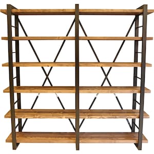 Rustikales Bücherregal aus Holz - Timber X / Handgefertigtes Bücherregal aus Massivholz und Metall / Bücherregal für Wohnzimmer und Büro