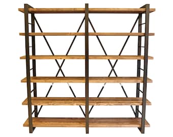Rustic Wooden Bookshelf - Timber X / Handmade Solid Wood and Metal Bookcase / Living Room and Office Book and Object Display Shelving Unit