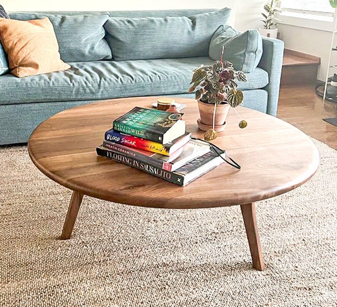 Walnut Wood Round Coffee Table Minimalist Modern Sofa Table Etsy UK