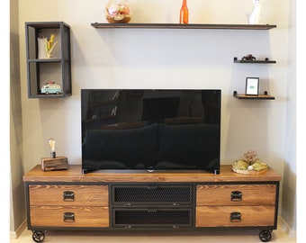 Modern Industrial Wood and Steel Tv Unit - Urban / Natural Wooden and Metal Media Console / Loft Style Tv Stand / Entartainment Center