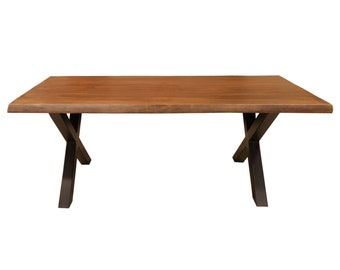 Mesa de comedor de madera - Rumelia, Mesa de madera maciza, Mesa de madera de borde vivo, Mesa de cocina de granja, Mesa de comedor rústica