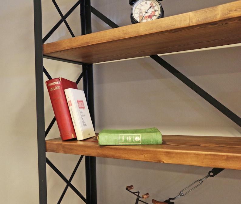 Industrial Bookcase With Doors and Drawers Cross X / Wooden Etsy