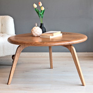 Oak Wood Round Coffee Table , Minimalist Modern Coffee Table , Solid Oak Wood Round Sofa Table , Scandinavian Living Room Table