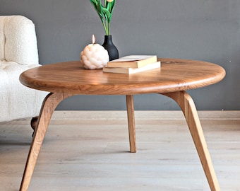 Oak Wood Round Coffee Table , Minimalist Modern Coffee Table , Solid Oak Wood Round Sofa Table , Scandinavian Living Room Table