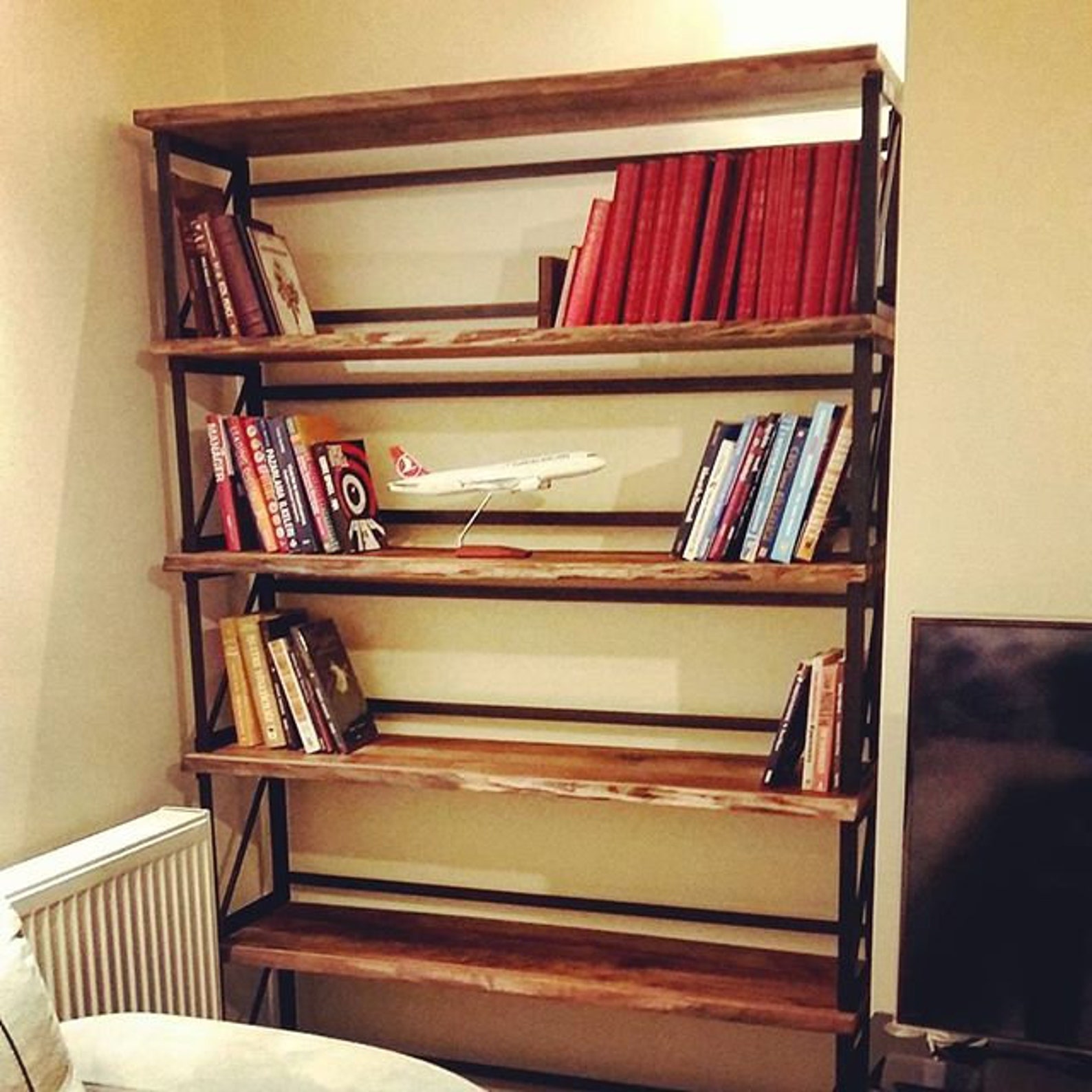 Walnut Wood Bookcase band / Solid Wood and Steel Bookshelf / Etsy