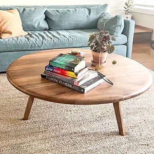 Mid Century Round Coffee Table , Scandinavian Coffee Table , Walnut Wood Sofa Table image 8