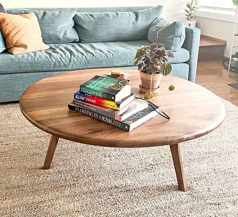 Mid Century Round Coffee Table , Scandinavian Coffee Table , Walnut Wood Sofa Table image 8