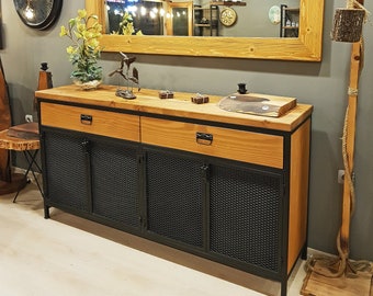 Solid Wood and Metal Sideboard - Urban / Wooden and Metal Frame Console / Industrial and Loft Style Cabinet / Custom Design - Special Order