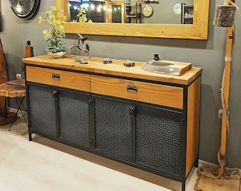 Solid Wood and Metal Sideboard - Urban / Wooden and Metal Frame Console / Industrial and Loft Style Cabinet / Custom Design - Special Order