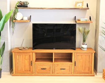 Mueble de TV estilo granja - Artemis, mueble de TV de madera maciza con gabinete y cajones, centro de entretenimiento de diseño rústico