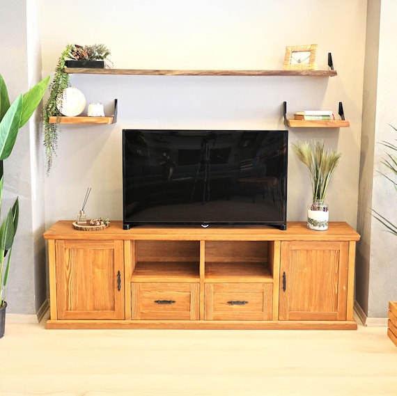 Farmhouse Tv Stand Artemis Solid Wood Tv Unit With Cabinet and Drawers Rustic Design Entartainment Center Etsy