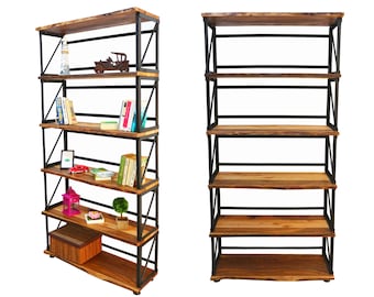 Walnut Wood Bookcase -Band / Solid Wood and Steel Bookshelf / Loft Style Bookshelf / Industrial Design Bookcase