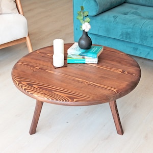 Solid Wood Round Coffee Table , Custom Unique Coffee Table , Mid Century Modern Sofa Table image 4