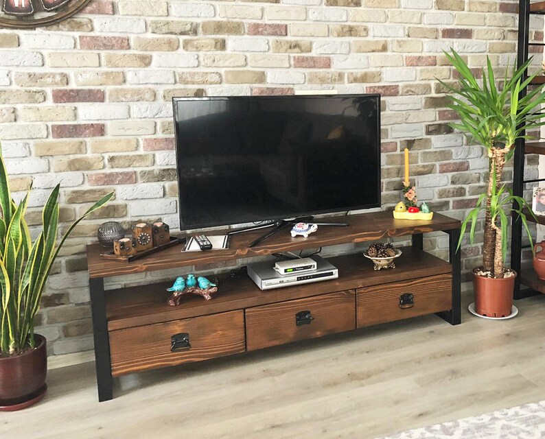 Modern Solid Wood Tv Stand Rokko / Solid Wooden and Metal Tv Etsy Canada