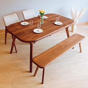 Mid Century Dining Table - Walnut Wood Dining Room Table , Oval Scandinavian Style