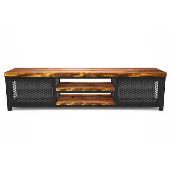 Handmade Industrial Tv Unit -Mass / Solid Wood and Steel Media Console / Farmhouse Tv Stand / Rustic Tv Console