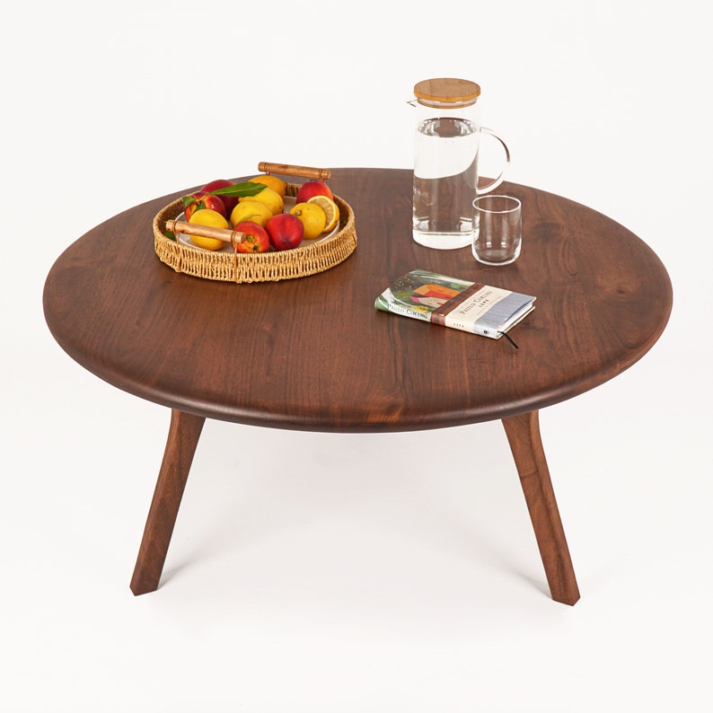 Midcentury Round Coffee Table , Round Wood Coffee Table , Solid Walnut