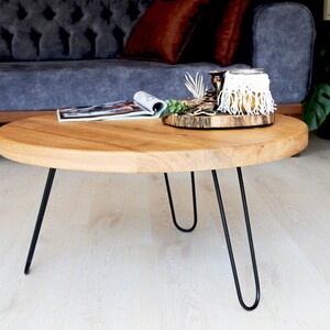 Solid Oak Wood Round Coffee Table , Modern Farmhouse Sofa Table ...