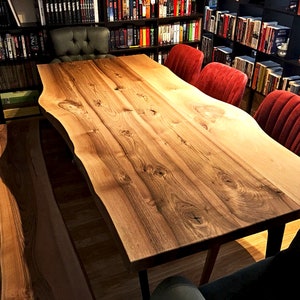 live edge dining table and bench