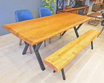 Rustic Wood Dining Table - Solid Wood Dining Table , Country Kitchen Table , Unique Dining Room Table with Metal Legs , Custom Table