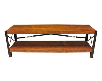 Mueble de TV de madera - Cruz / Mueble de TV de madera maciza y metal / Mueble de TV de estilo industrial / Consola multimedia de madera / Mueble de TV de diseño loft