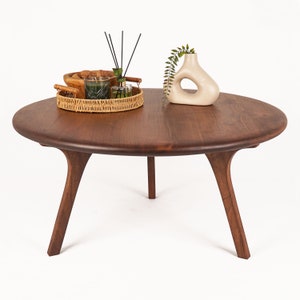 Mid Century Round Coffee Table , Round Wood Coffee Table , Solid Walnut Wood Coffee Table , Scandinavian Handmade Sofa Table