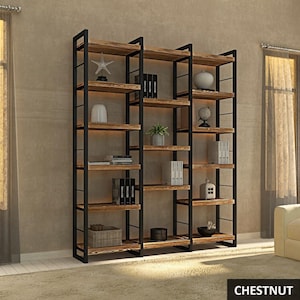 Modern Bookshelf and Shelving Unit Solid Wood Bookcase with 2.Chestnut