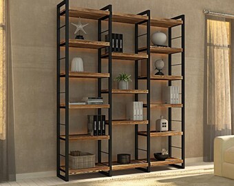 Modern Bookshelf and Shelving Unit Solid Wood Bookcase With