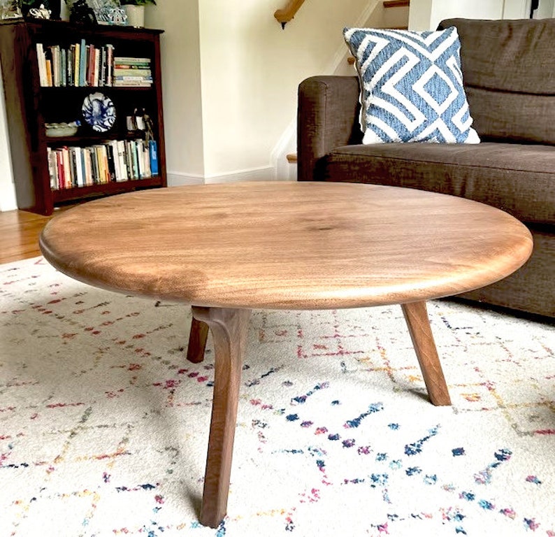 Mid Century Round Coffee Table , Scandinavian Coffee Table , Walnut Wood Sofa Table image 9