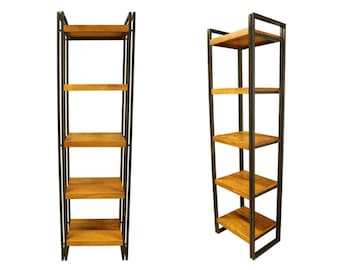 Solid Wood and Metal Bookshelf - Rokko / Rustic Design Bookcase / Handmade Custom Design and Personalized Colors