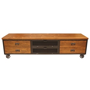 Solid Wood and Metal Tv Stand -Urban / Natural Wooden and Steel Media Console / Industrial Style Tv Unit / Loft Style Entartainment Center