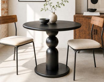 Black Round Dining Table, Modern Sculptural Pedestal , Solid Beech Wood Kitchen Table