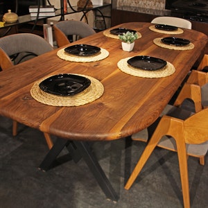 Mid Century Dining Table , Handmade Solid Wood Table With Metal Legs , Black Walnut Dining Table image 6