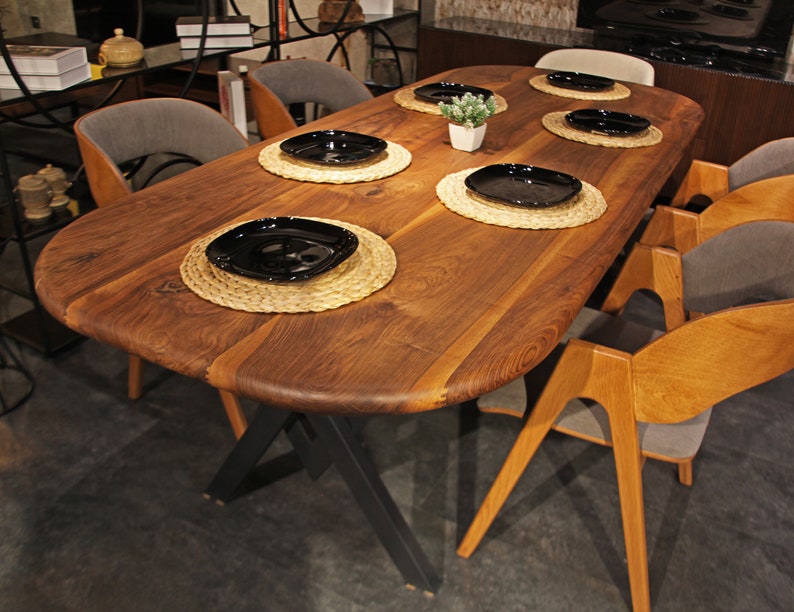 Mid Century Dining Table , Handmade Solid Wood Table With Metal Legs , Black Walnut Dining Table image 6