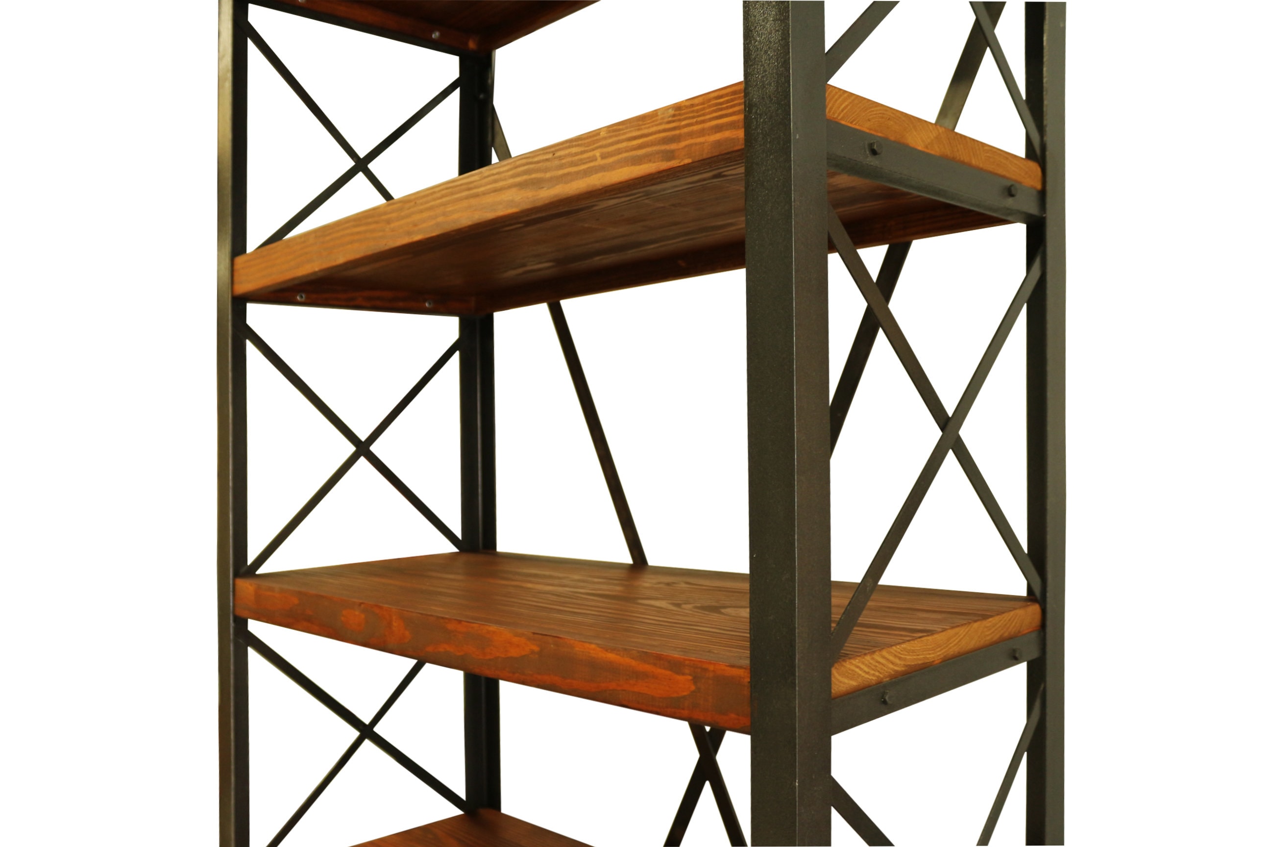 Industrial Wood Bookshelf - Cross / Solid Wood Shelf and