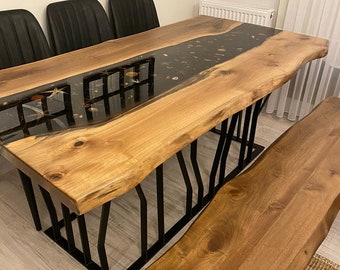 Epoxy Dining Table / Liveedge Epoxy Wood Table /  Walnut Resin Table / Custom Design and Handmade River Epoxy Table