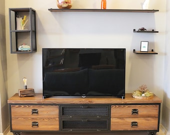 Modern Industrial Wood and Steel Tv Unit - Urban / Natural Wooden and Metal Media Console / Loft Style Tv Stand / Entartainment Center