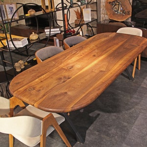 Mid Century Dining Table , Handmade Solid Wood Table With Metal Legs , Black Walnut Dining Table image 3