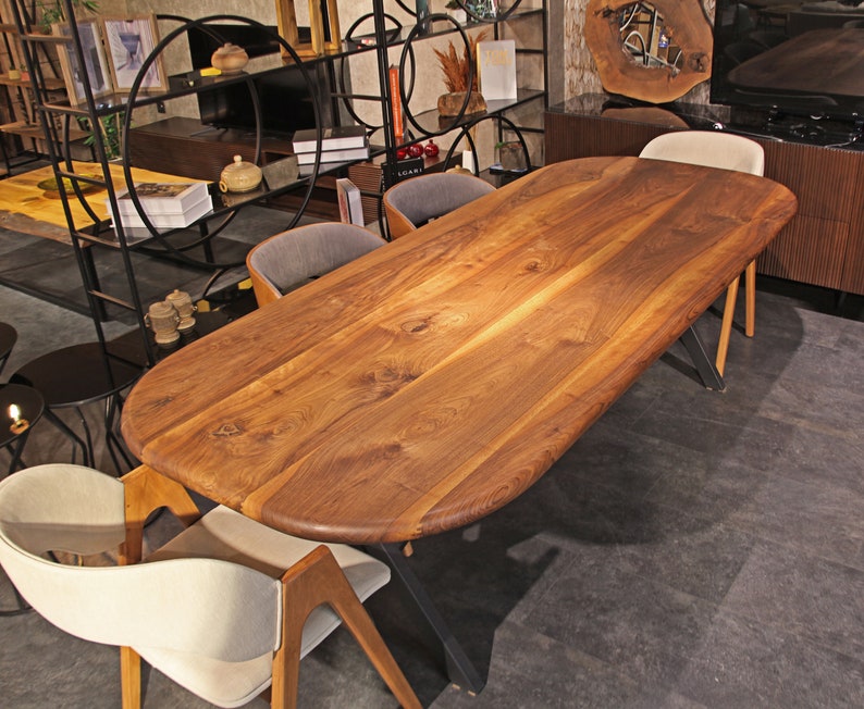 Mid Century Dining Table , Handmade Solid Wood Table With Metal Legs , Black Walnut Dining Table image 3