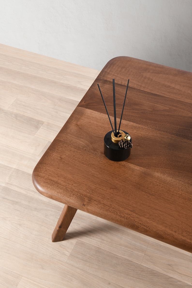 Mid Century Coffee Table , Solid Wood Rectangle Coffee Table , Scandinavian Black Walnut Sofa Table image 4