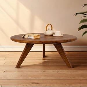 Round Coffee Table , Walnut Wood Coffee Table , Mid Century Sofa Table , Wooden Japanese Sofa Table , Hardwood Living Room Table