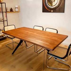 Dining Room Table and Bench with Metal Legs / Solid Wooden Dining Table / Farmhouse Kitchen Table