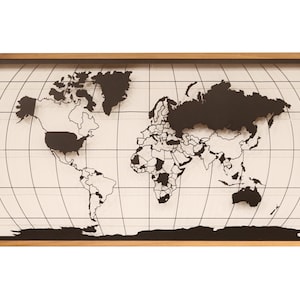 Decorazione da parete con mappa del mondo con cornice in legno / Decorazione da parete in metallo tagliato al laser / Decorazione da parete in legno e metallo