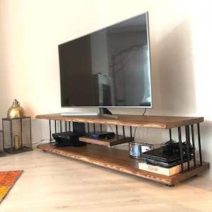 Solid Wood Tv Stand - Hasir , Solid Wooden and Metal Tv Unit ,  Farmhouse Media Console , Rustic Tv Stand