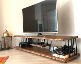 Soporte de TV de madera maciza - Hasir, unidad de TV de madera maciza y metal, consola multimedia de granja, soporte de TV rústico