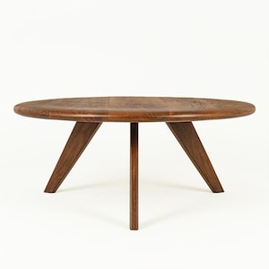 Round Wood Walnut Coffee Table – Handmade Solid Wooden Japandi Mid Century Living Room Table image 9