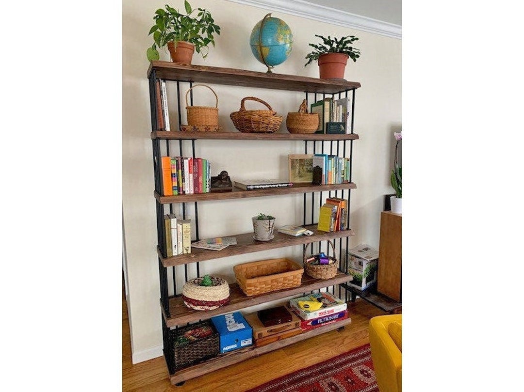 Handmade Solid Wood Bookcase With Metal Racks - Hasir / Rustic Design ...