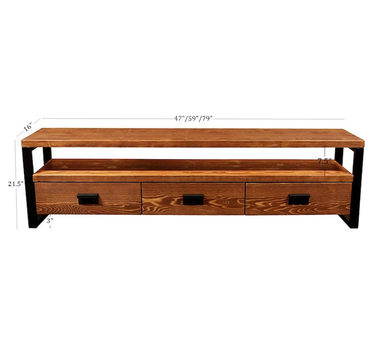 Solid Wood Tv Stand Rokko / Vintage Design Wood and Metal Tv Unit / Rustic Wood Media Console / Entartainment Center with Drawers image 6