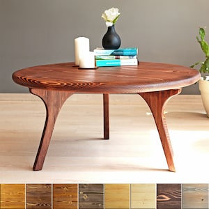 Solid Wood Round Coffee Table , Custom Unique Coffee Table , Mid Century Modern Sofa Table image 1